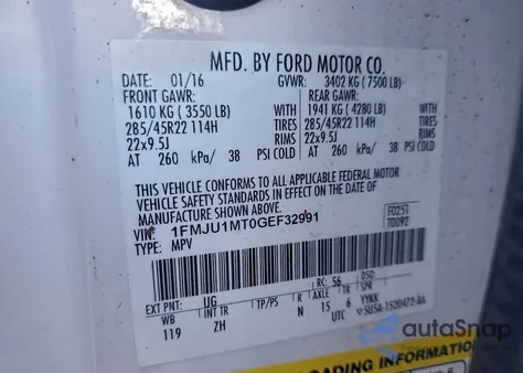 2016 Ford Expedition Platinum from USA, damaged, VIN 1FMJU1MT0GEF32991